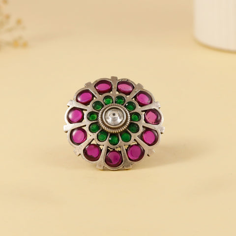 Ruhi Classic Gem Halo Silver Ring