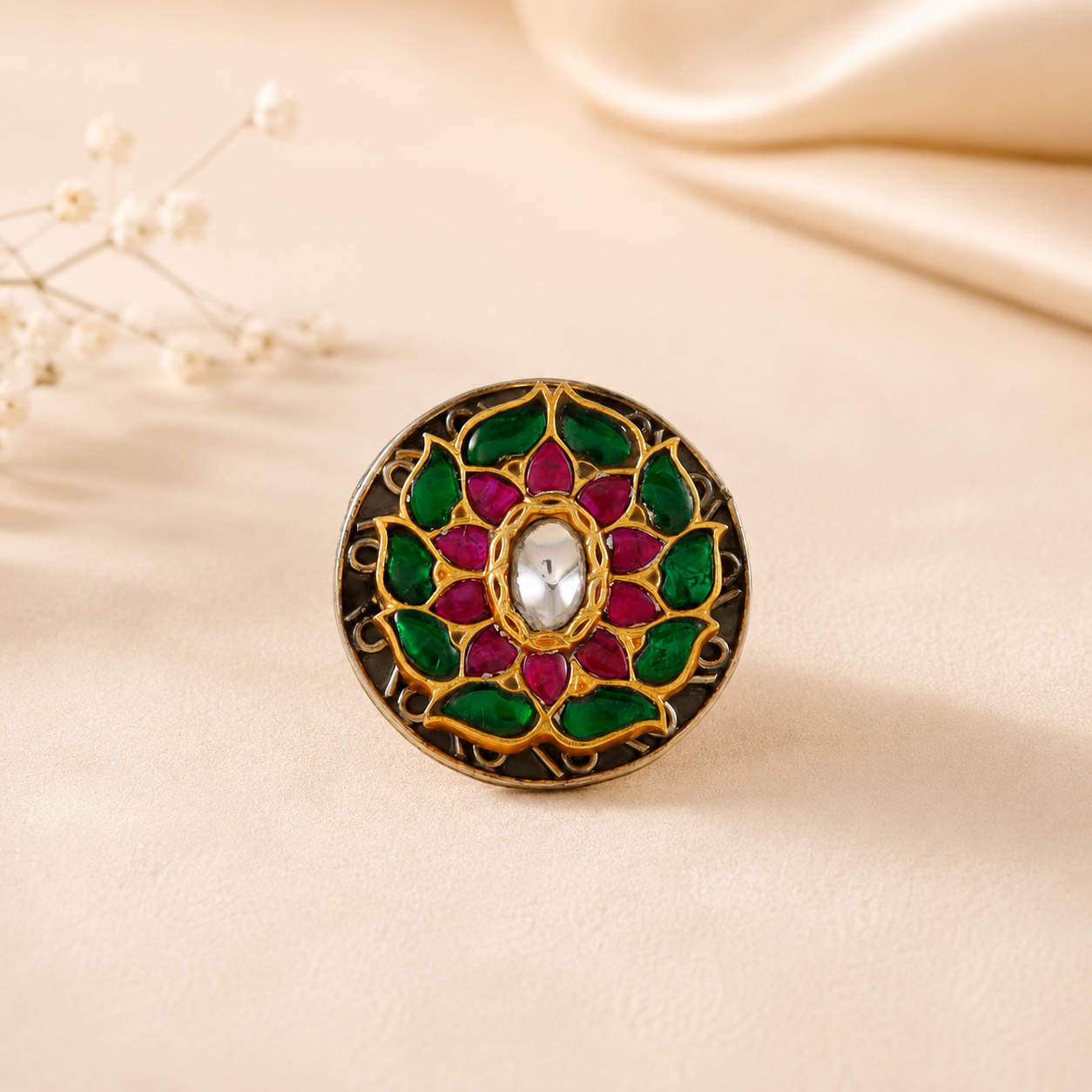 Purvi Regal Petal Charm Silver Ring