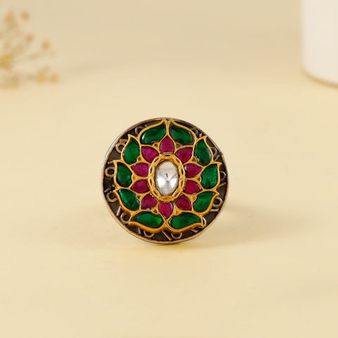 Purvi Regal Petal Charm Silver Ring