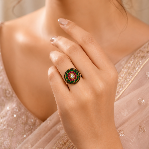 Purvi Regal Petal Charm Silver Ring