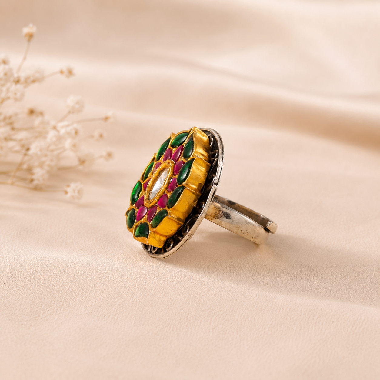 Purvi Regal Petal Charm Silver Ring