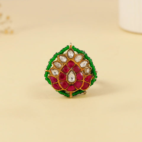 Muskan Kundan Lotus Bloom Silver Ring