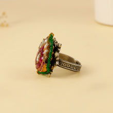 Muskan Kundan Lotus Bloom Silver Ring