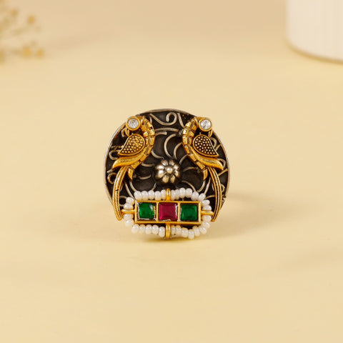 Meher Peacock Bloom Statement Silver Ring