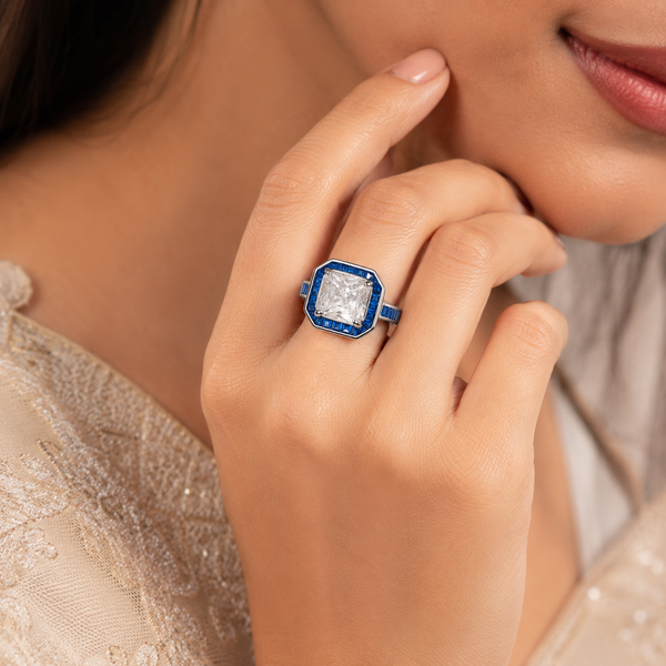 Zyva Royal Blue Silver Ring