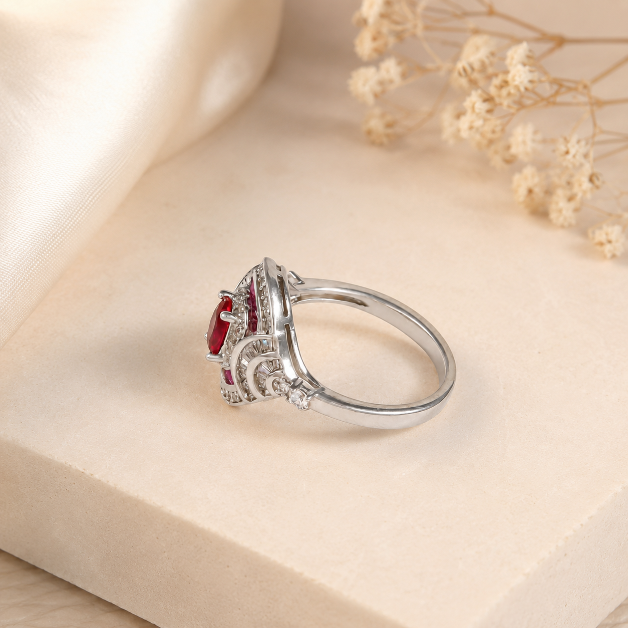 Shanaya Crimson Halo Silver Ring