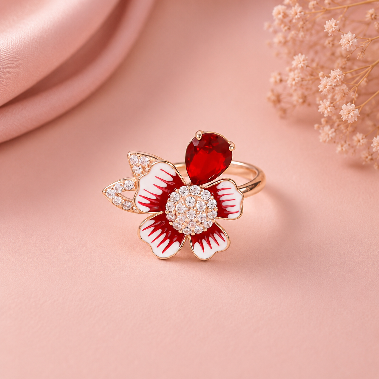 Samaira Floral Shine Silver Ring