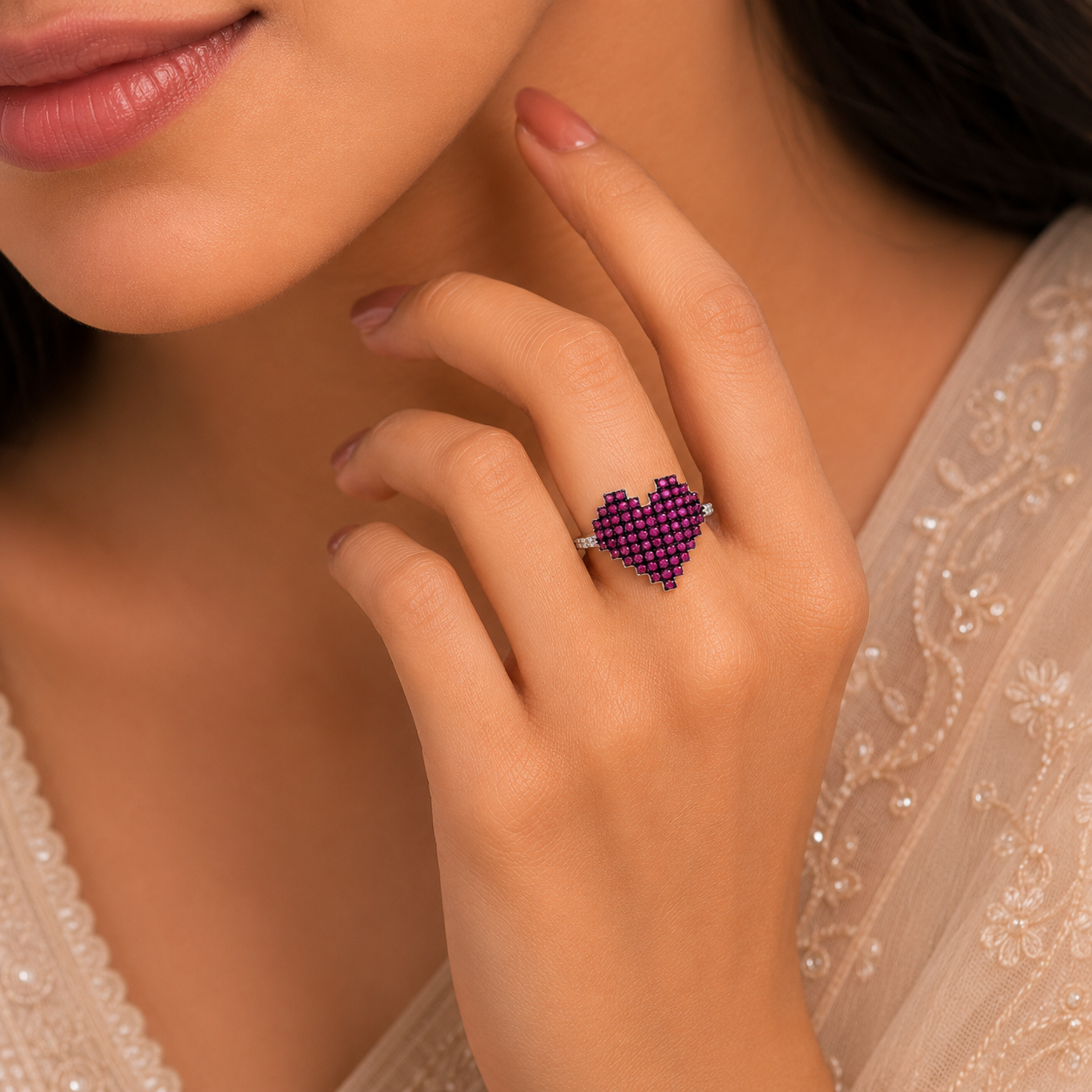 Aarohi Heart Glow Silver Ring