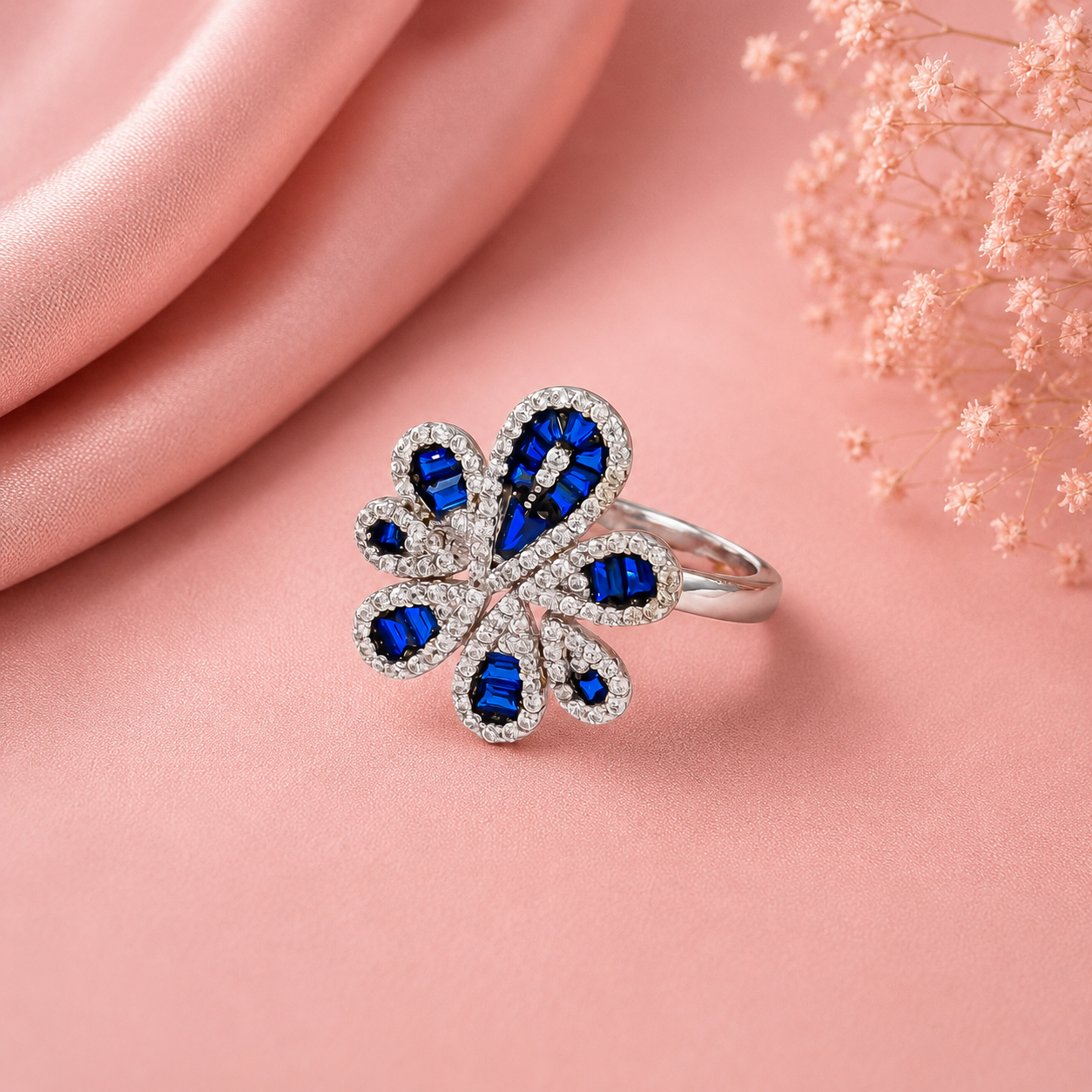 Shanaya Blue Blossom Silver Ring