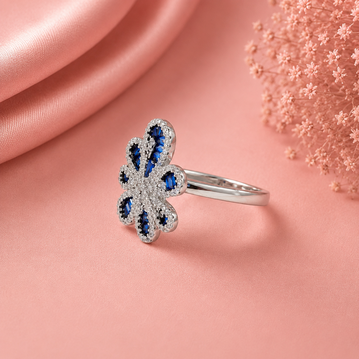 Shanaya Blue Blossom Silver Ring