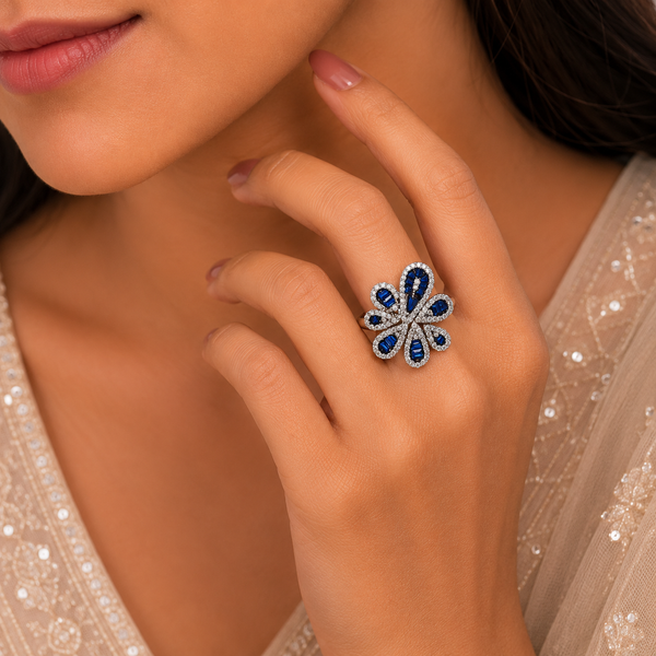 Shanaya Blue Blossom Silver Ring