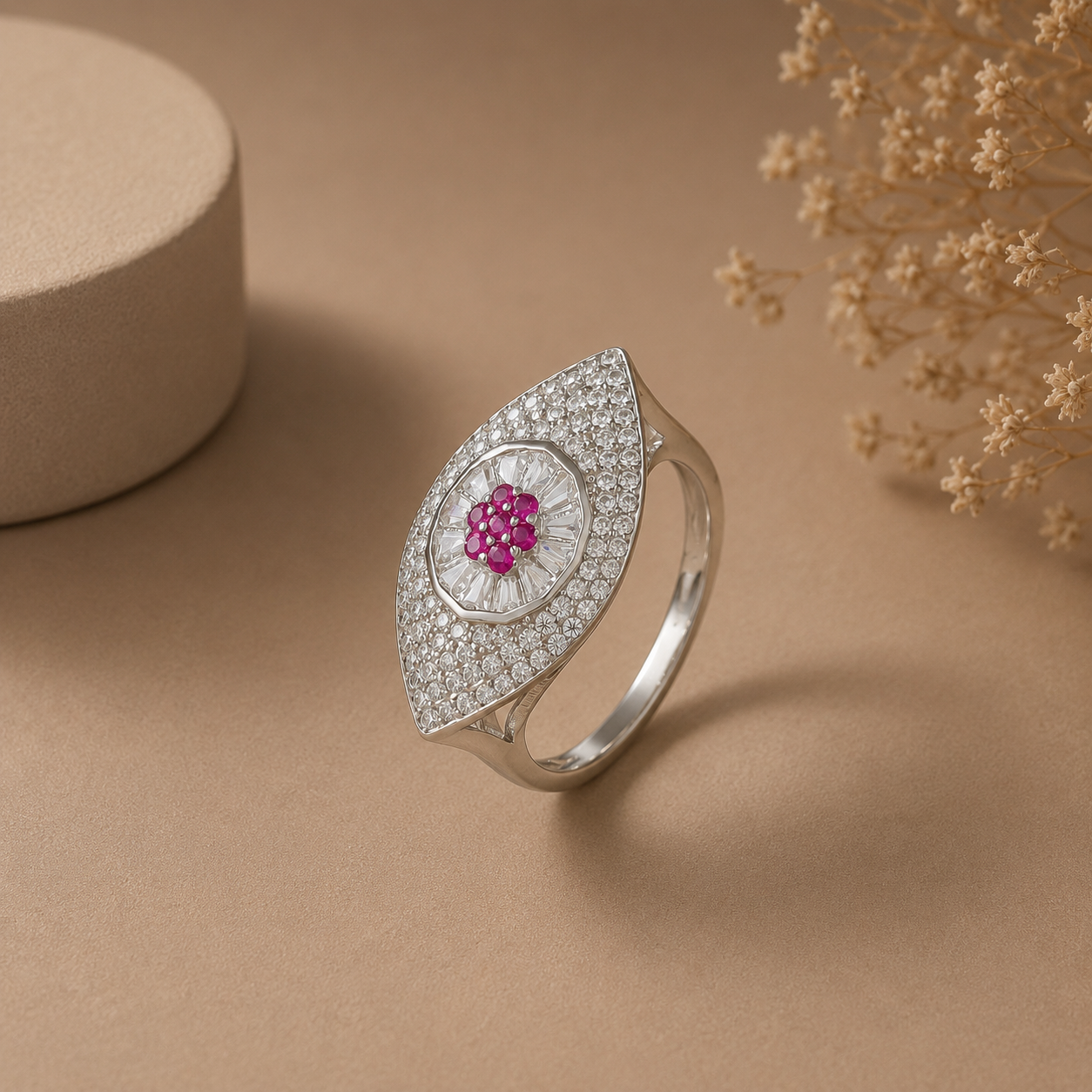 Ira Pink Starburst Silver Ring