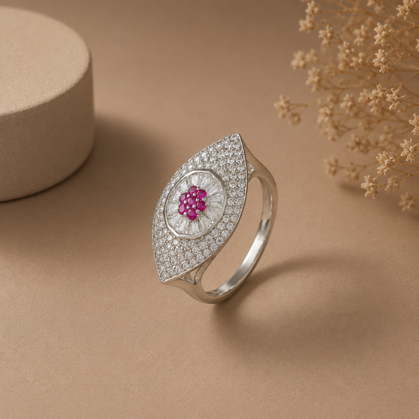 Ira Pink Starburst Silver Ring