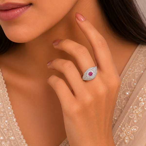 Ira Pink Starburst Silver Ring