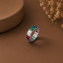 Mahi Multicolor Gem Band Silver Ring