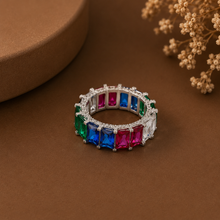 Mahi Multicolor Gem Band Silver Ring