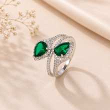 Rhea Green Crystal Bloom Silver Ring