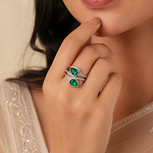 Rhea Green Crystal Bloom Silver Ring