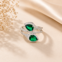 Rhea Green Crystal Bloom Silver Ring