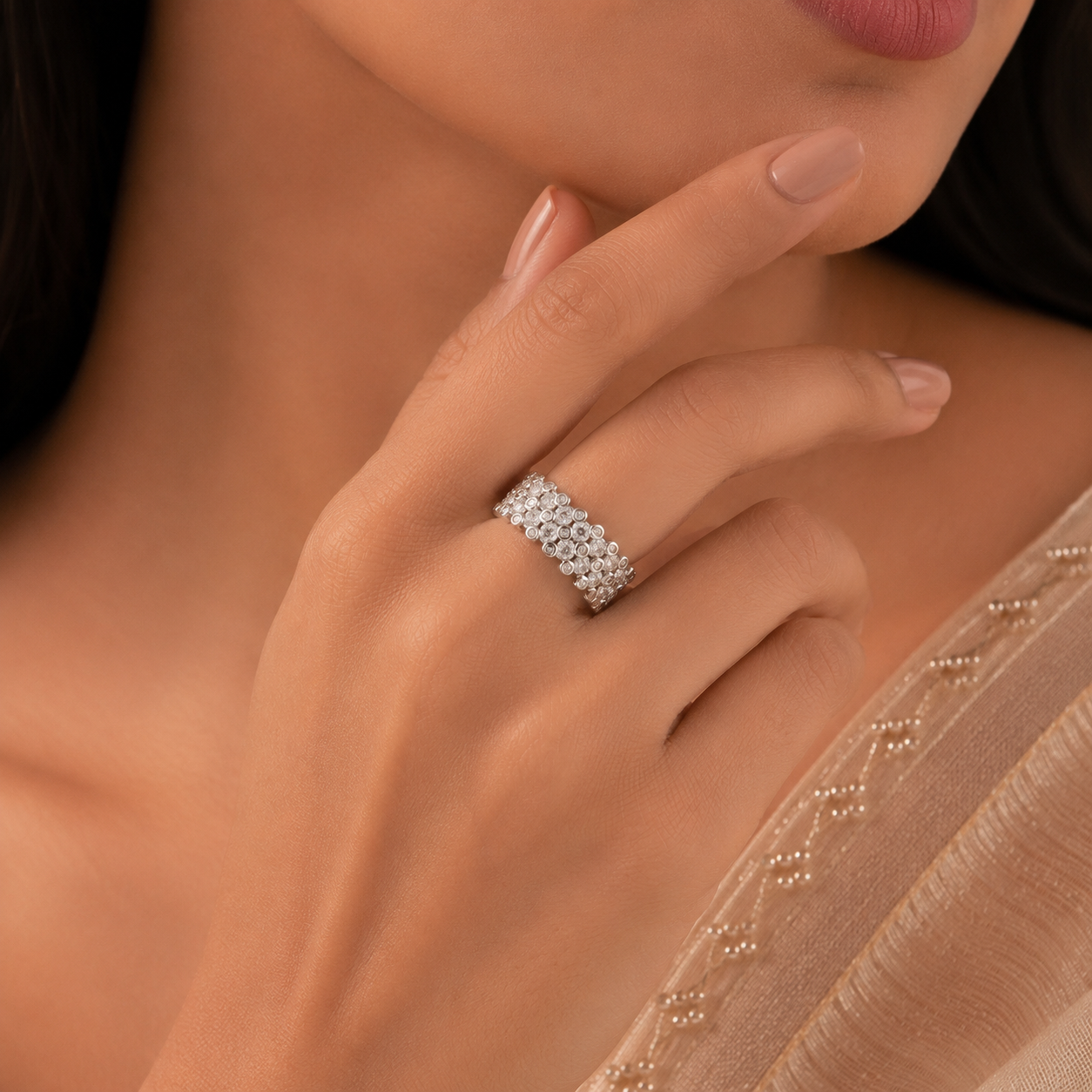 Sara Crystal Cluster Band Silver Ring