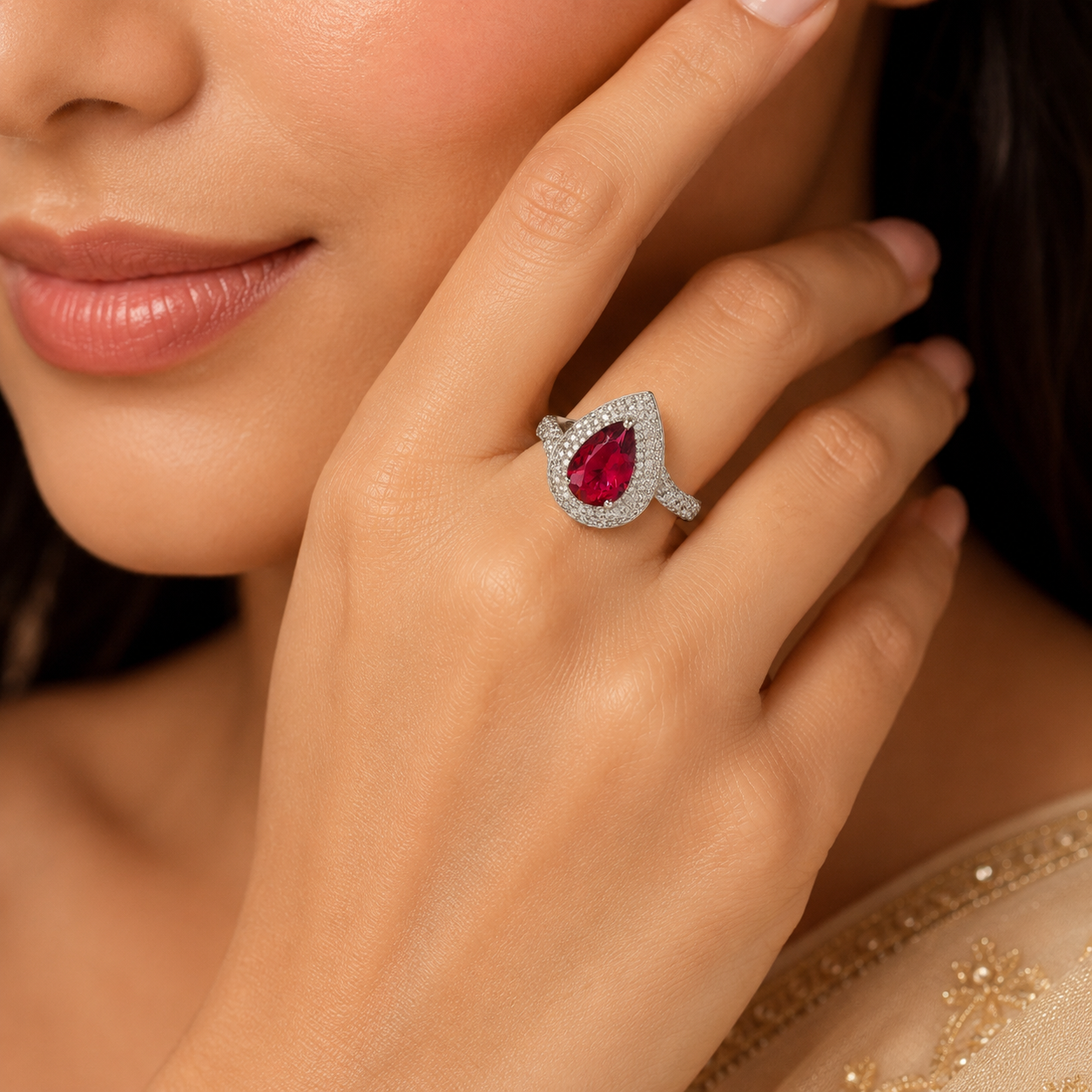 Kavya Ruby Glow Silver Ring