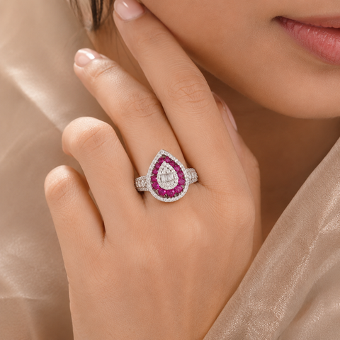 Isha Pink Gem Halo Silver Ring