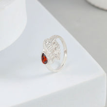 Yashvi Crimson Leaf Glow Silver Ring