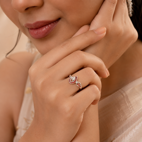 Aadhya Leaf Crystal Silver Ring