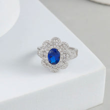 Ishita Ocean Blue Halo Silver Ring