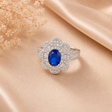 Ishita Ocean Blue Halo Silver Ring