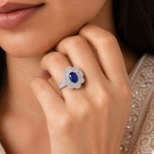 Ishita Ocean Blue Halo Silver Ring