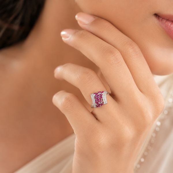 Kiasha Pink Baguette Shine Silver Ring