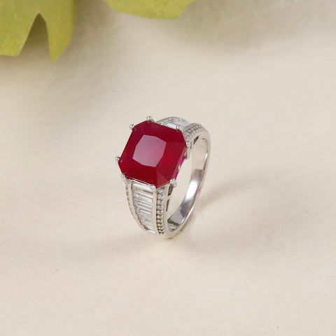 Diya Regal Red Stone Silver Ring