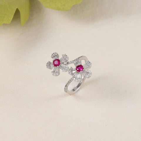 Devina Floral Crystal Bloom Silver Ring