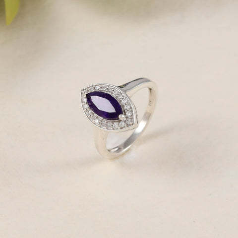 Riyana Purple Crystal Halo Silver Ring