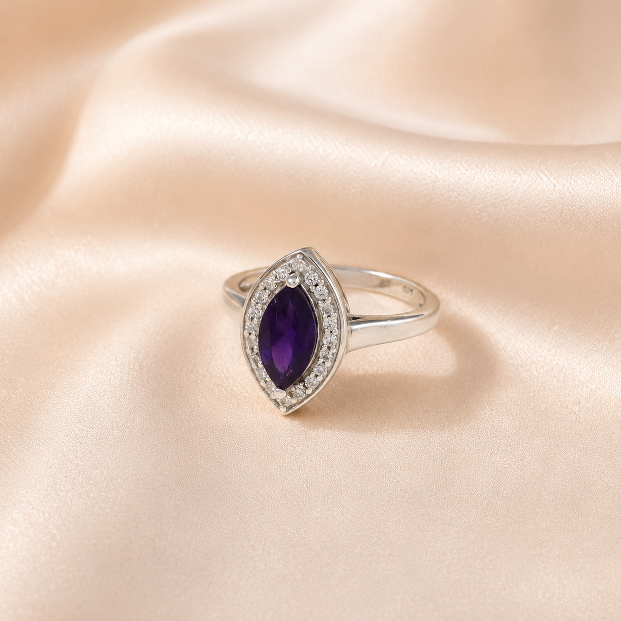 Riyana Purple Crystal Halo Silver Ring