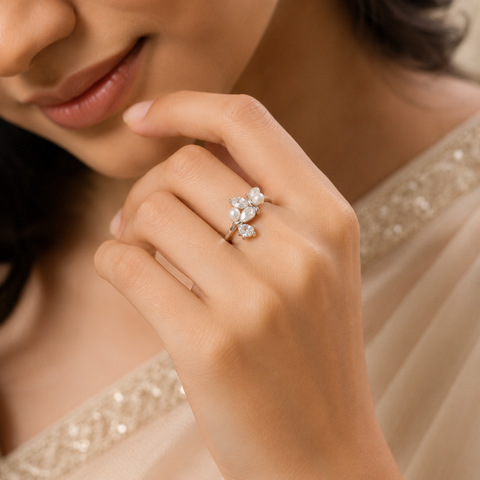 Yashvi Pearl Petal Silver Ring
