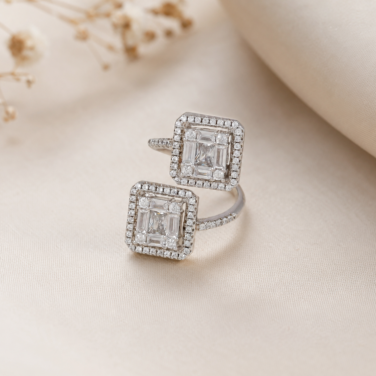 Eshvika Double Halo Crystal Silver Ring