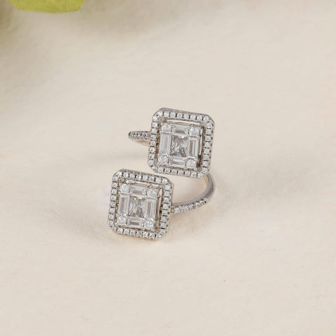 Eshvika Double Halo Crystal Silver Ring