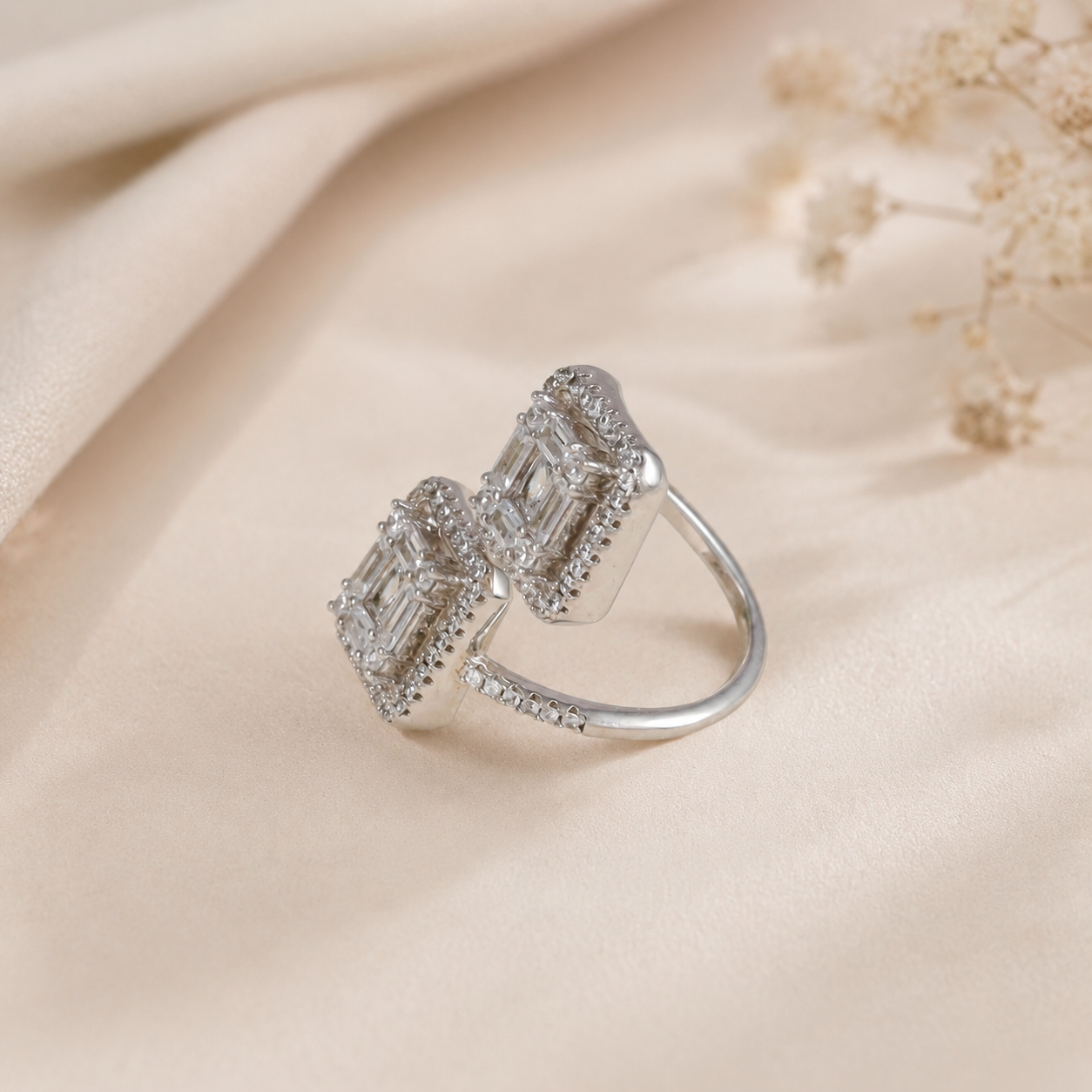 Eshvika Double Halo Crystal Silver Ring
