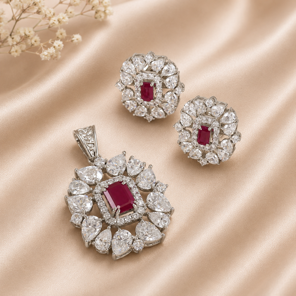 Esha Red Elegance Pendant Set
