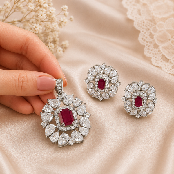Esha Red Elegance Pendant Set