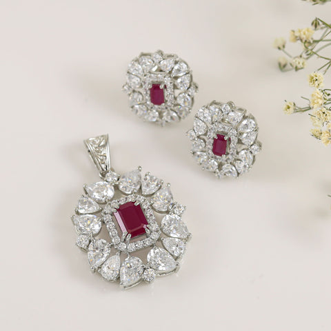 Esha Red Elegance Pendant Set