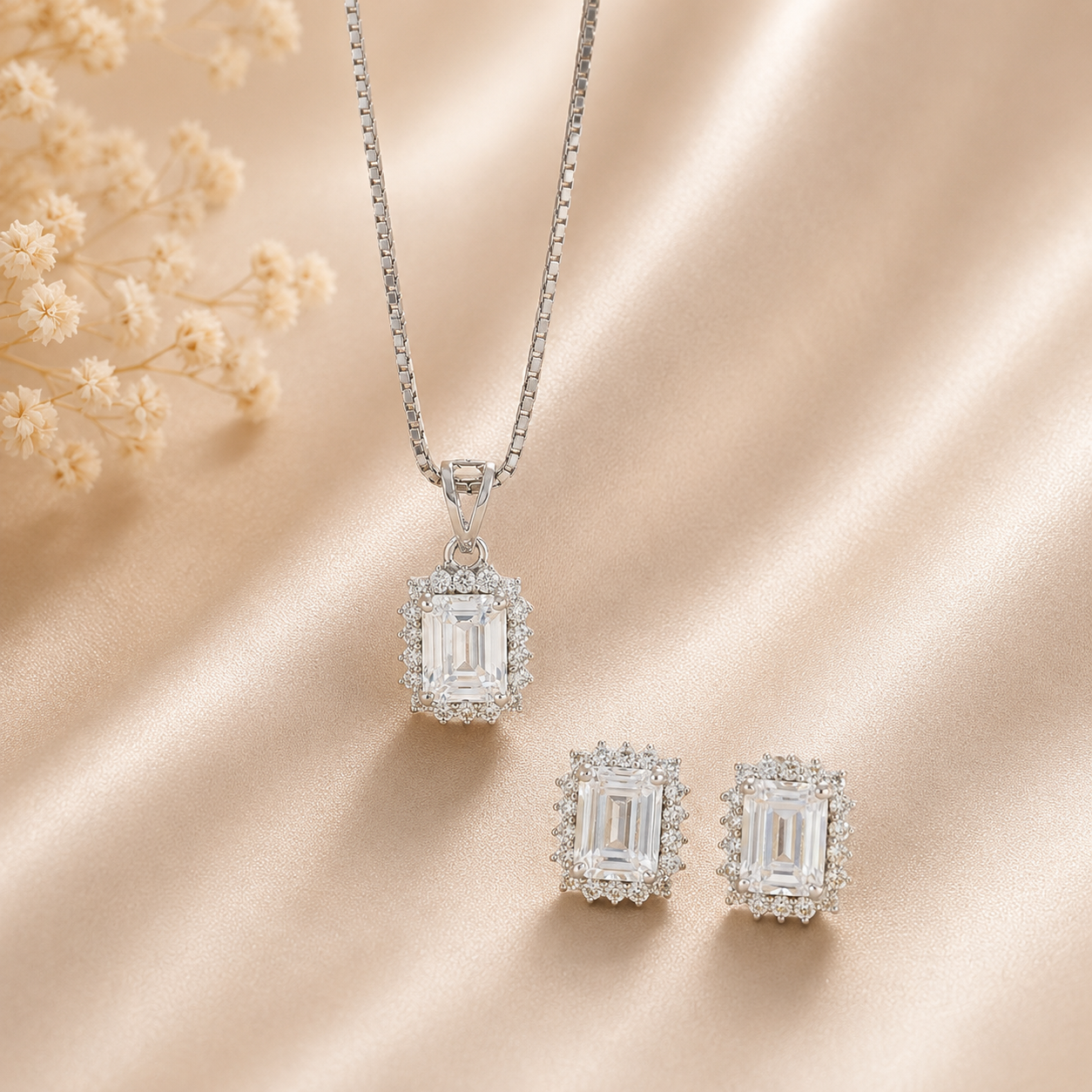 Esha Sterling Cut Solitaire Pendant Set