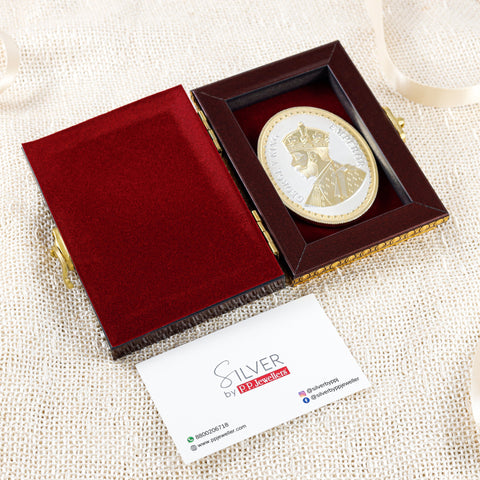 George Rajmudra 50Gm Silver Coin Gold Polish