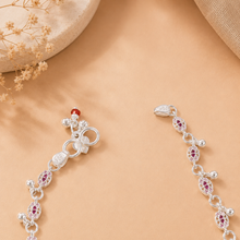 Samaira Ruby Heart Charm Silver Anklets