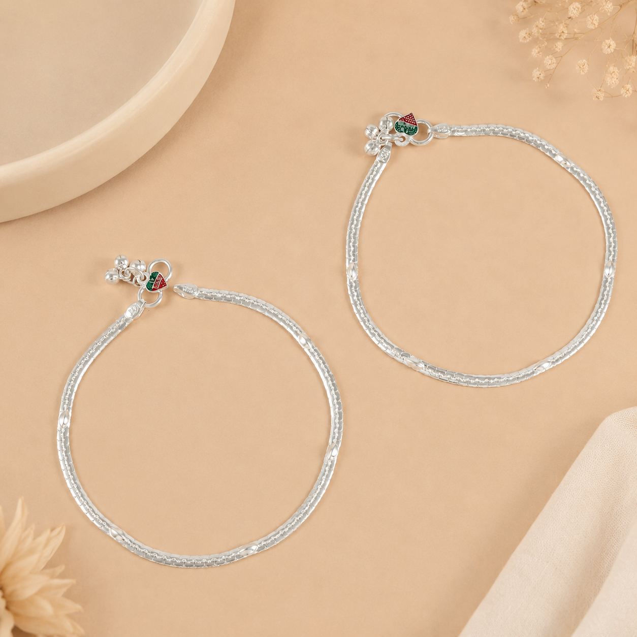 Elina Regal Chain Silver Anklets