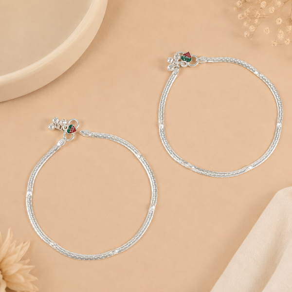 Elina Regal Chain Silver Anklets