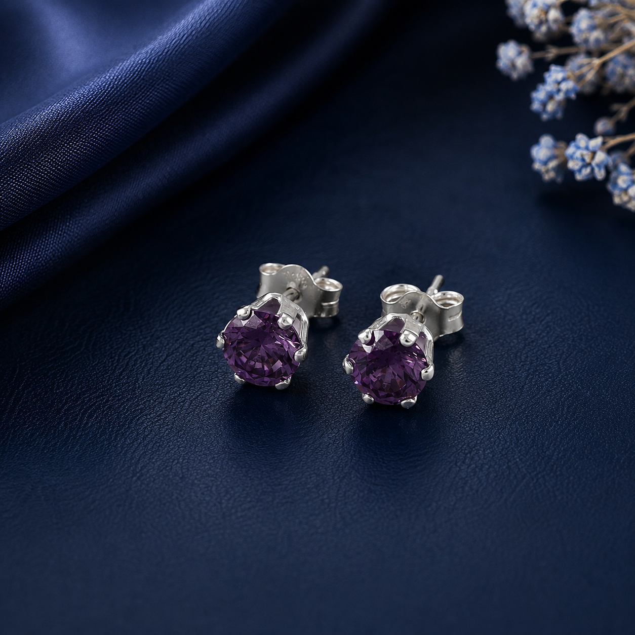 Zoya Purple Charm Silver Earrings