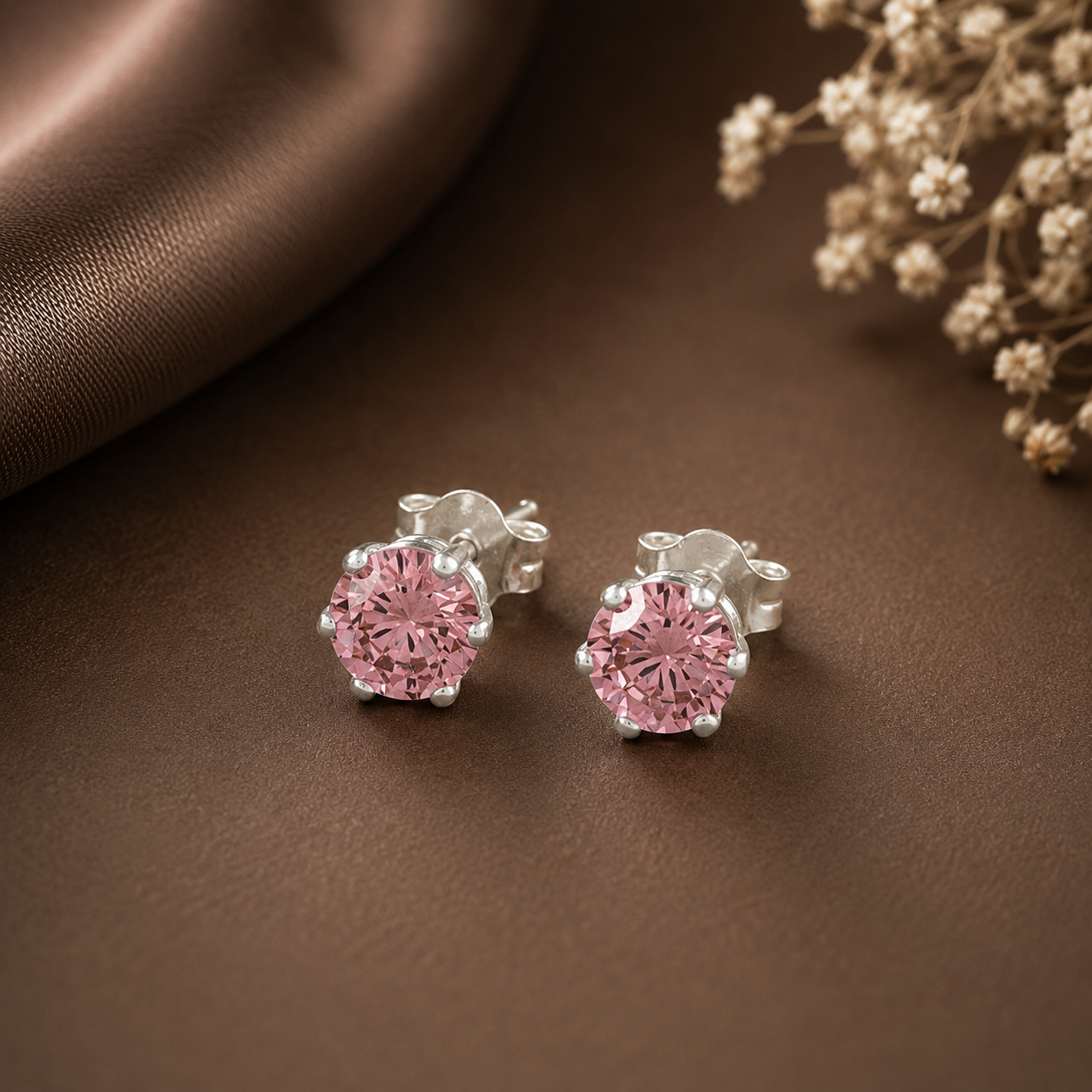 Meher Pink Elegance Silver Earrings